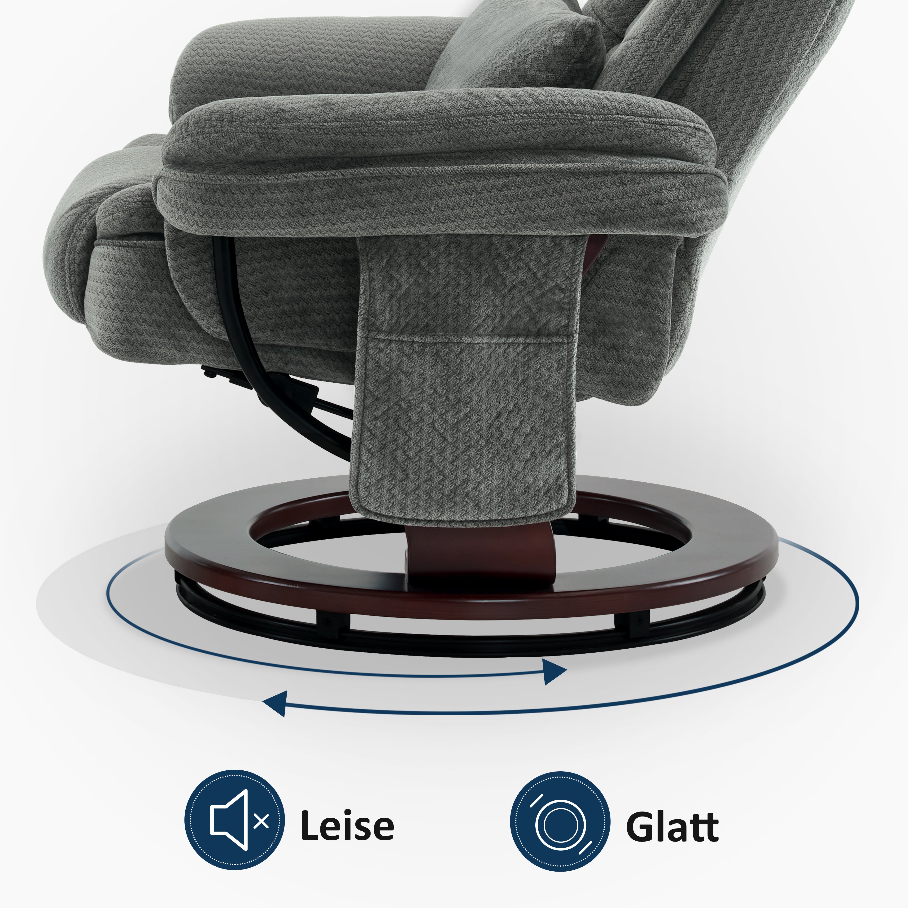 Relaxfauteuil met ligfunctie, 360° draaibare TV-stoel met voetenbankje & zak – foto 3