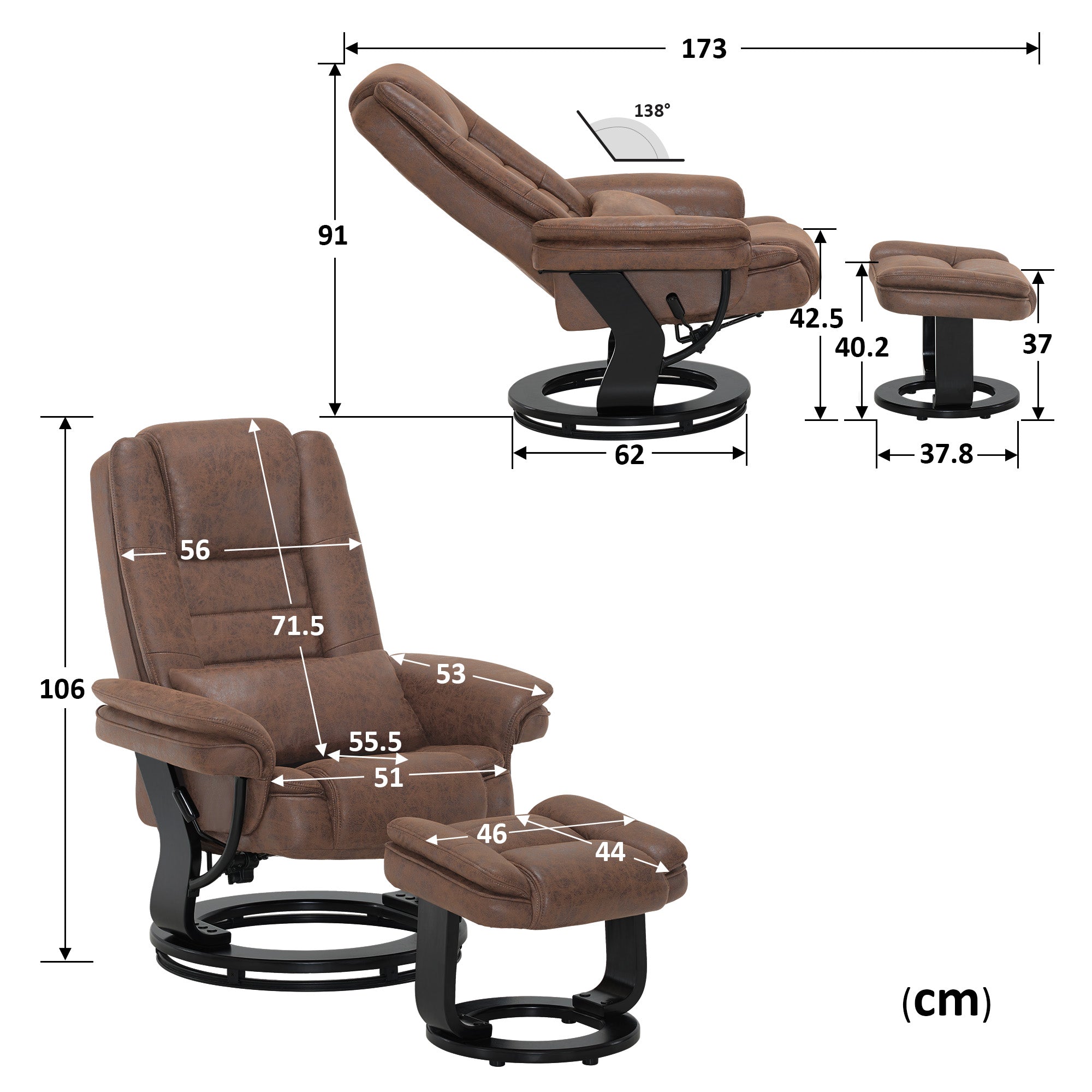 Relaxfauteuil met ligfunctie, 360° draaibare TV-stoel met voetenbankje & zak – foto 23