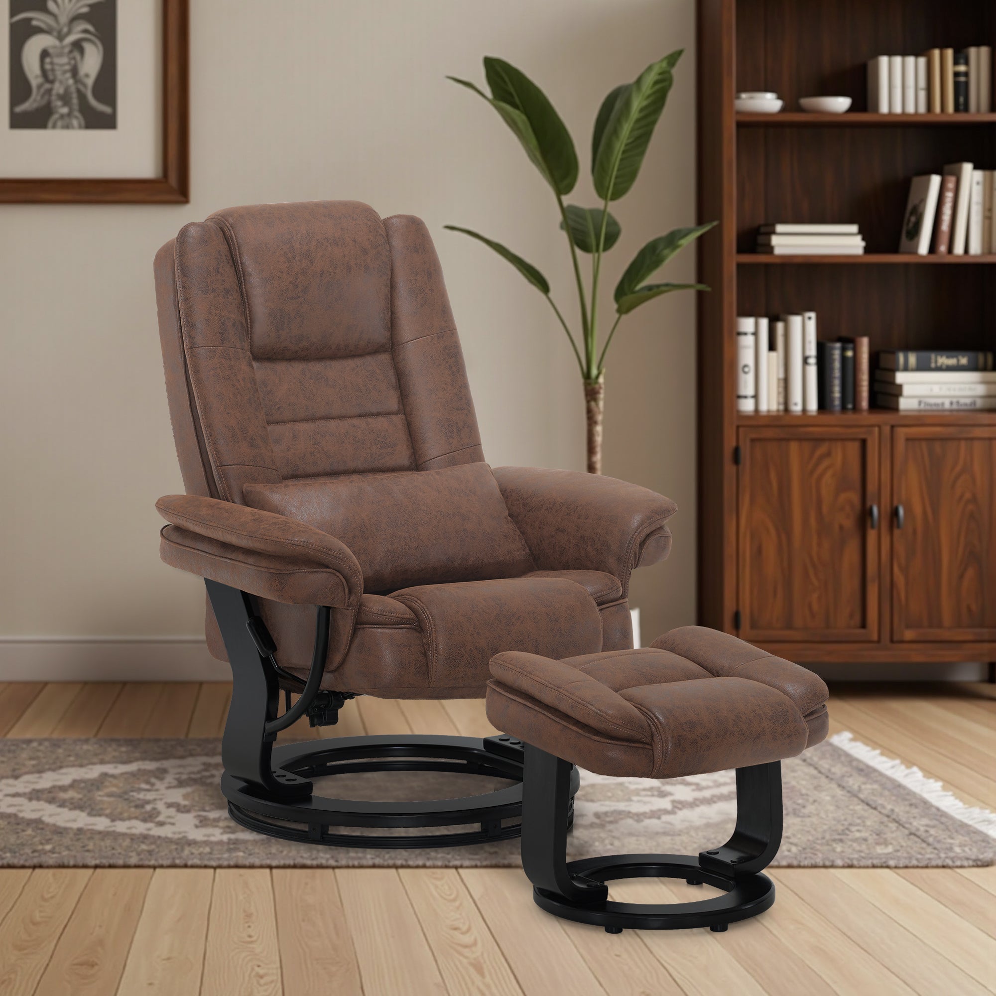 Relaxfauteuil met ligfunctie, 360° draaibare TV-stoel met voetenbankje & zak – foto 24