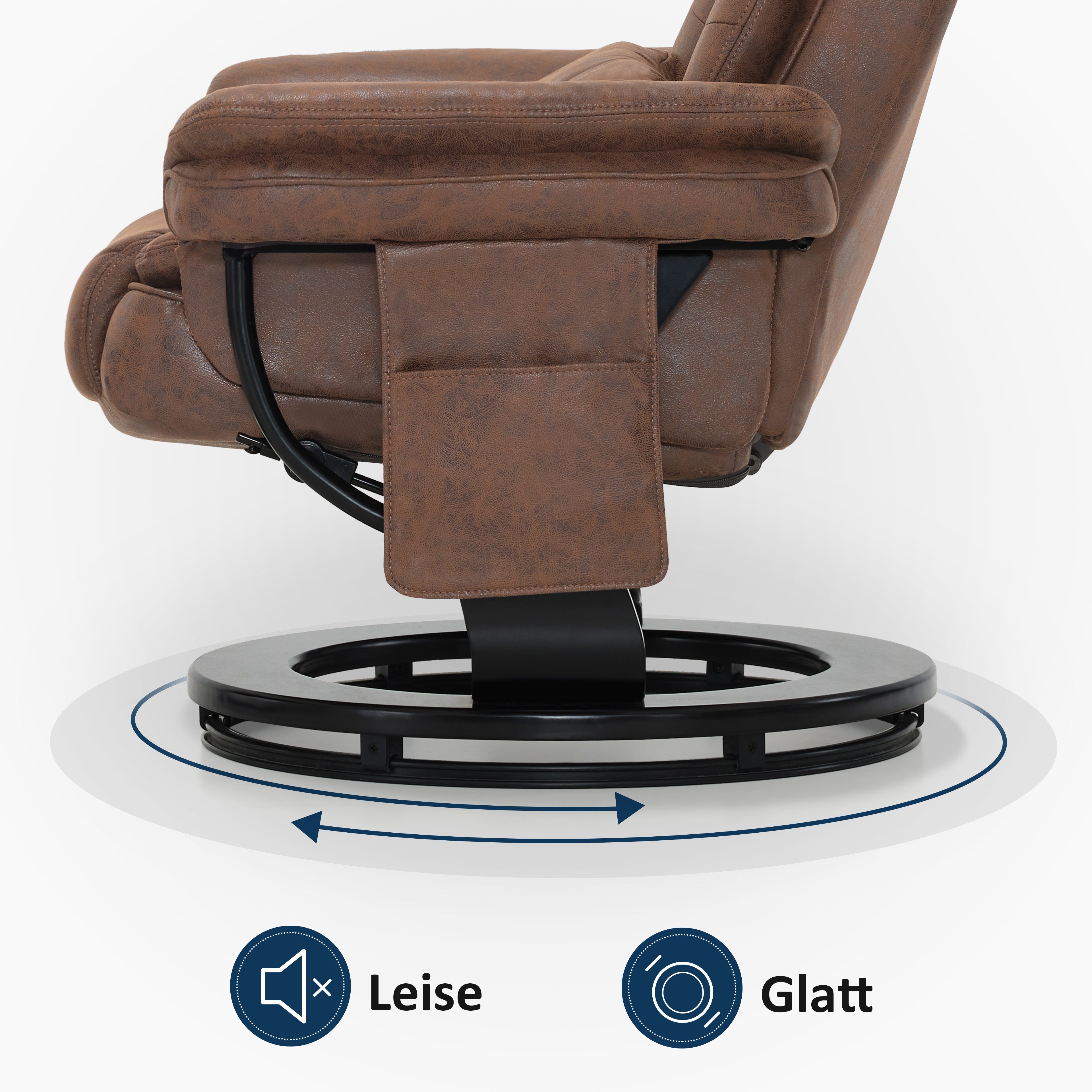 Relaxfauteuil met ligfunctie, 360° draaibare TV-stoel met voetenbankje & zak – foto 26