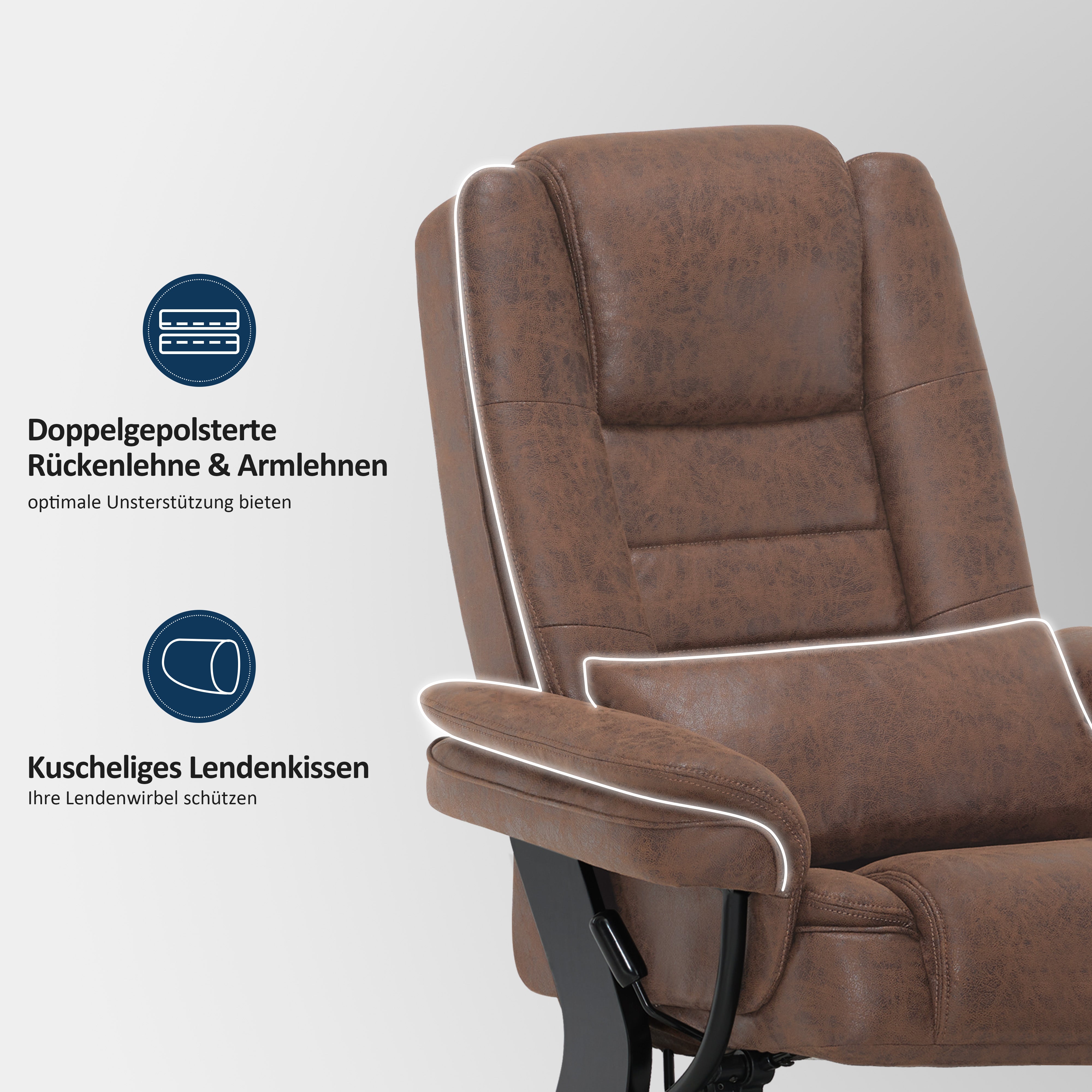 Relaxfauteuil met ligfunctie, 360° draaibare TV-stoel met voetenbankje & zak – foto 27