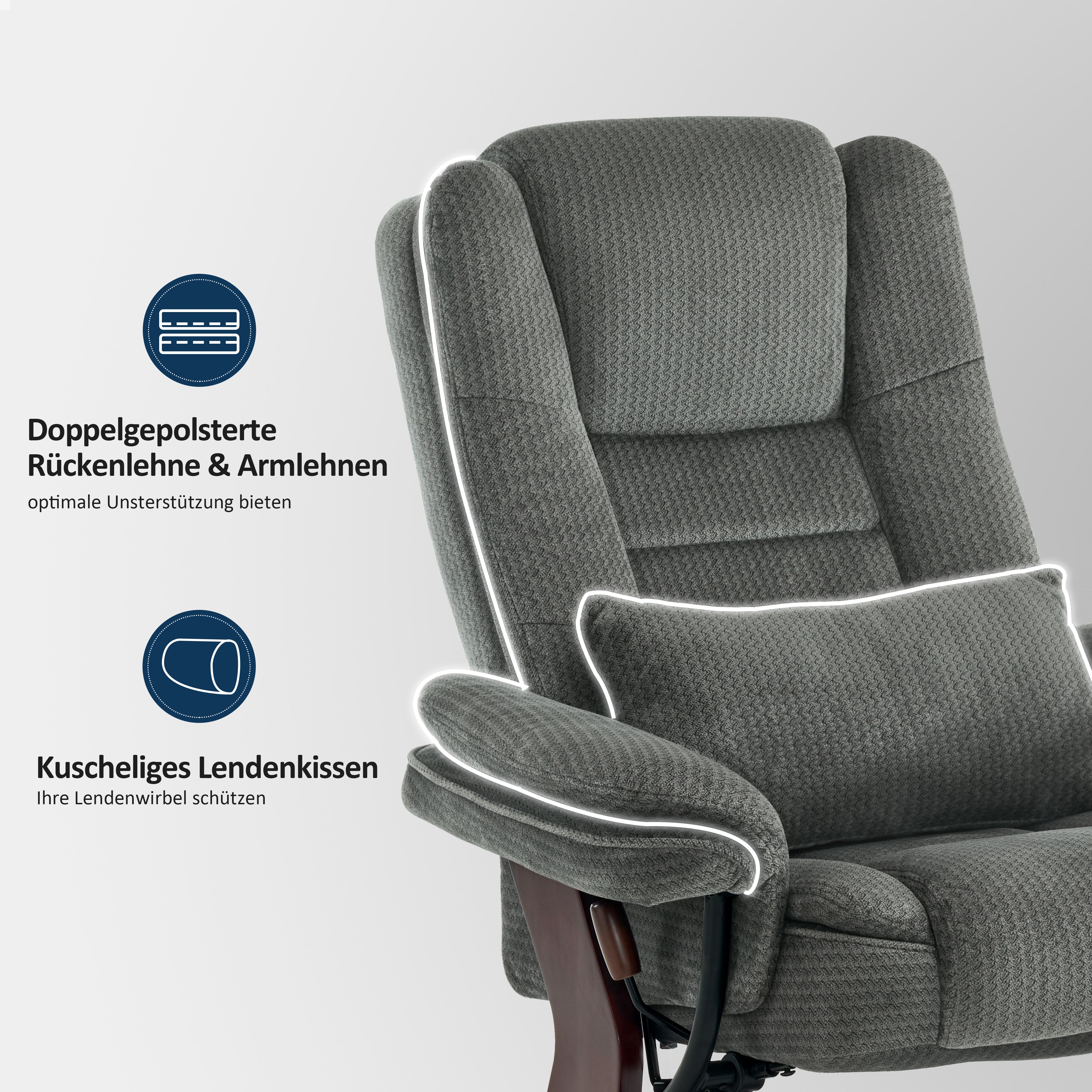 Relaxfauteuil met ligfunctie, 360° draaibare TV-stoel met voetenbankje & zak – foto 4