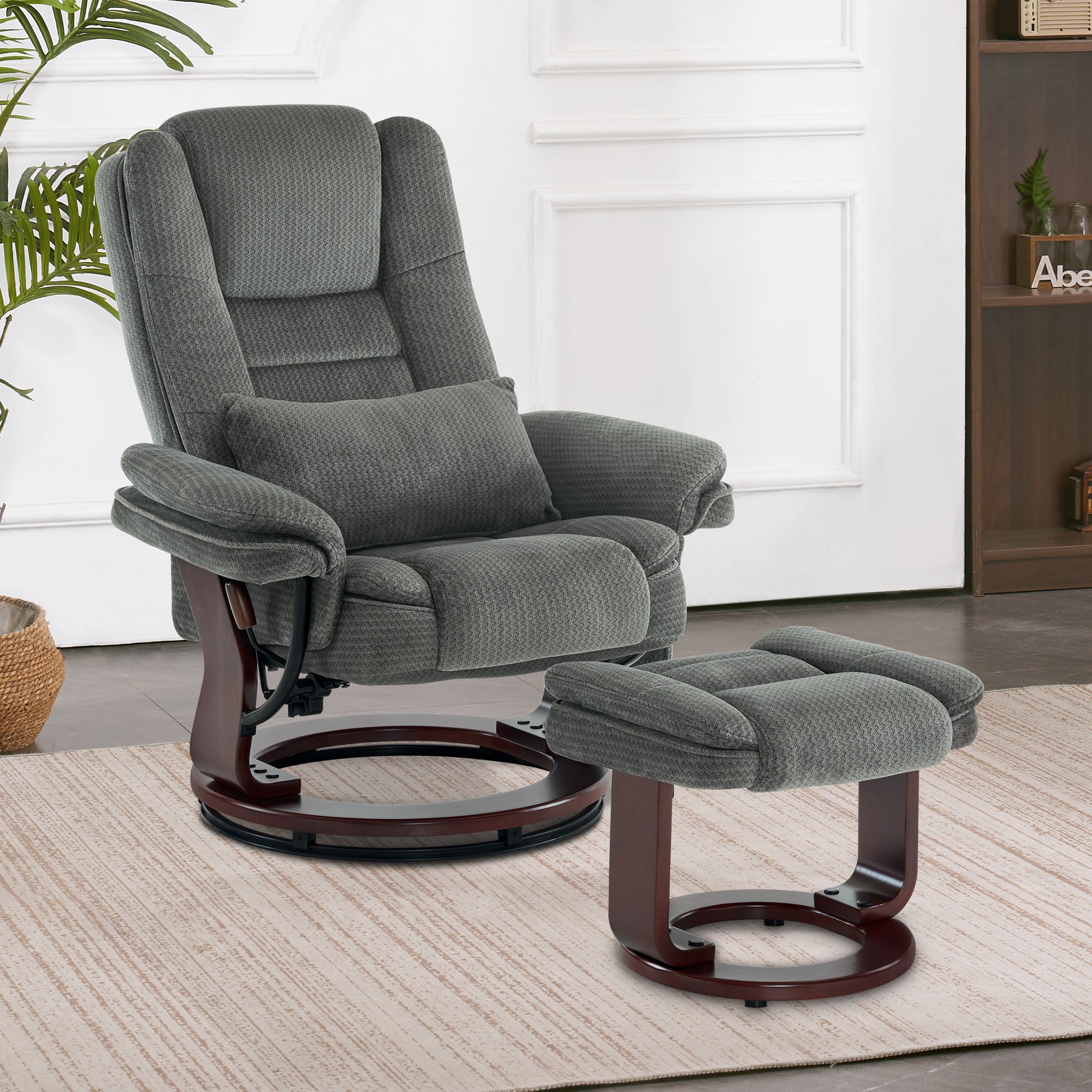 Relaxfauteuil met ligfunctie, 360° draaibare TV-stoel met voetenbankje & zak – foto 7