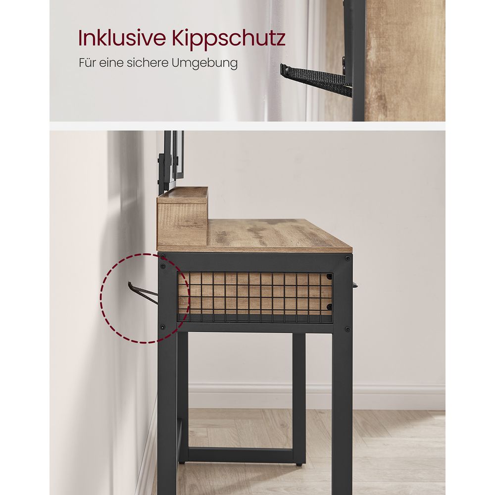 VASAGLE Kaptafel met krukje en drievoudige spiegel – Eikenbruin/Zwart – foto 7
