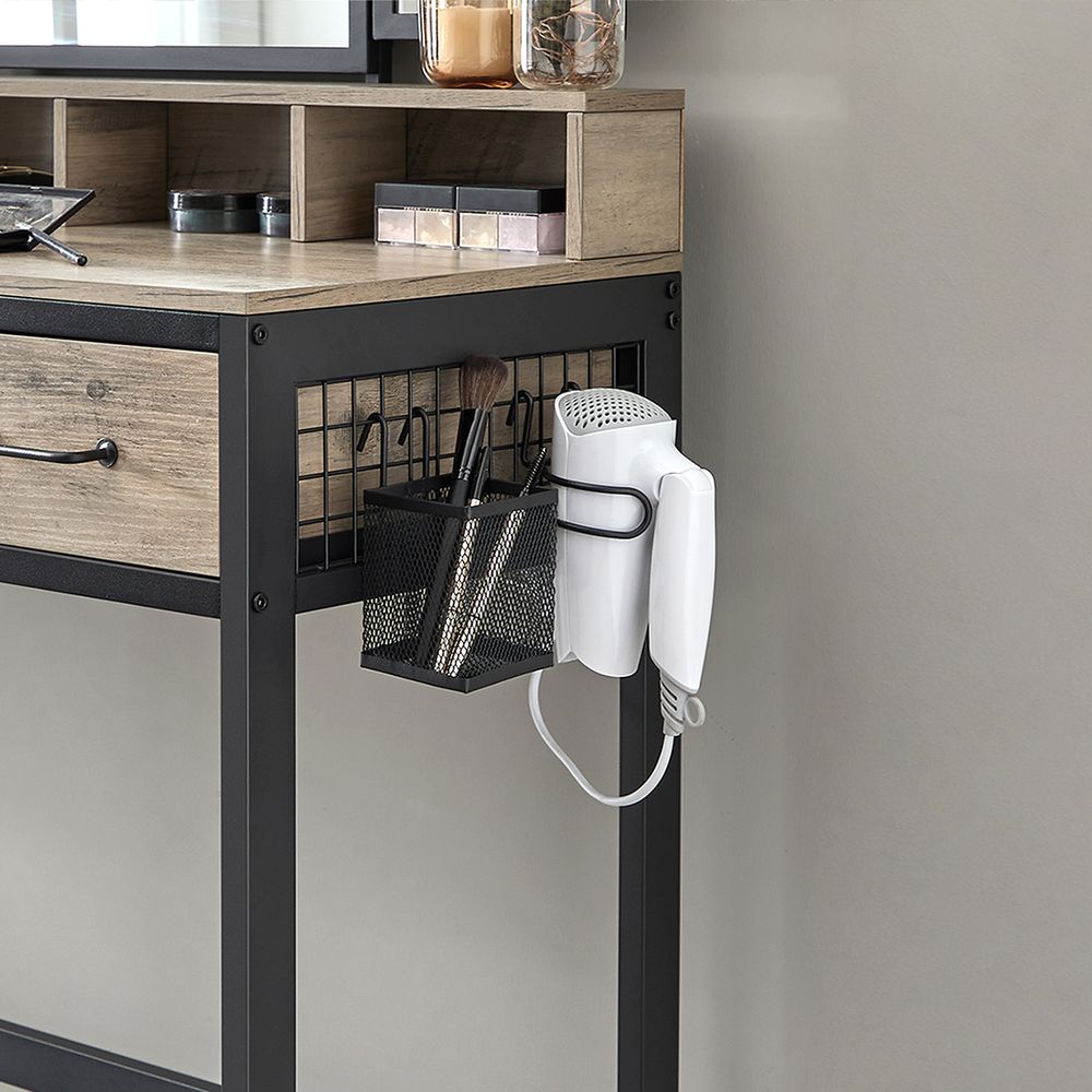 VASAGLE Kaptafel met krukje en drievoudige spiegel – Grijs/Zwart – foto 5