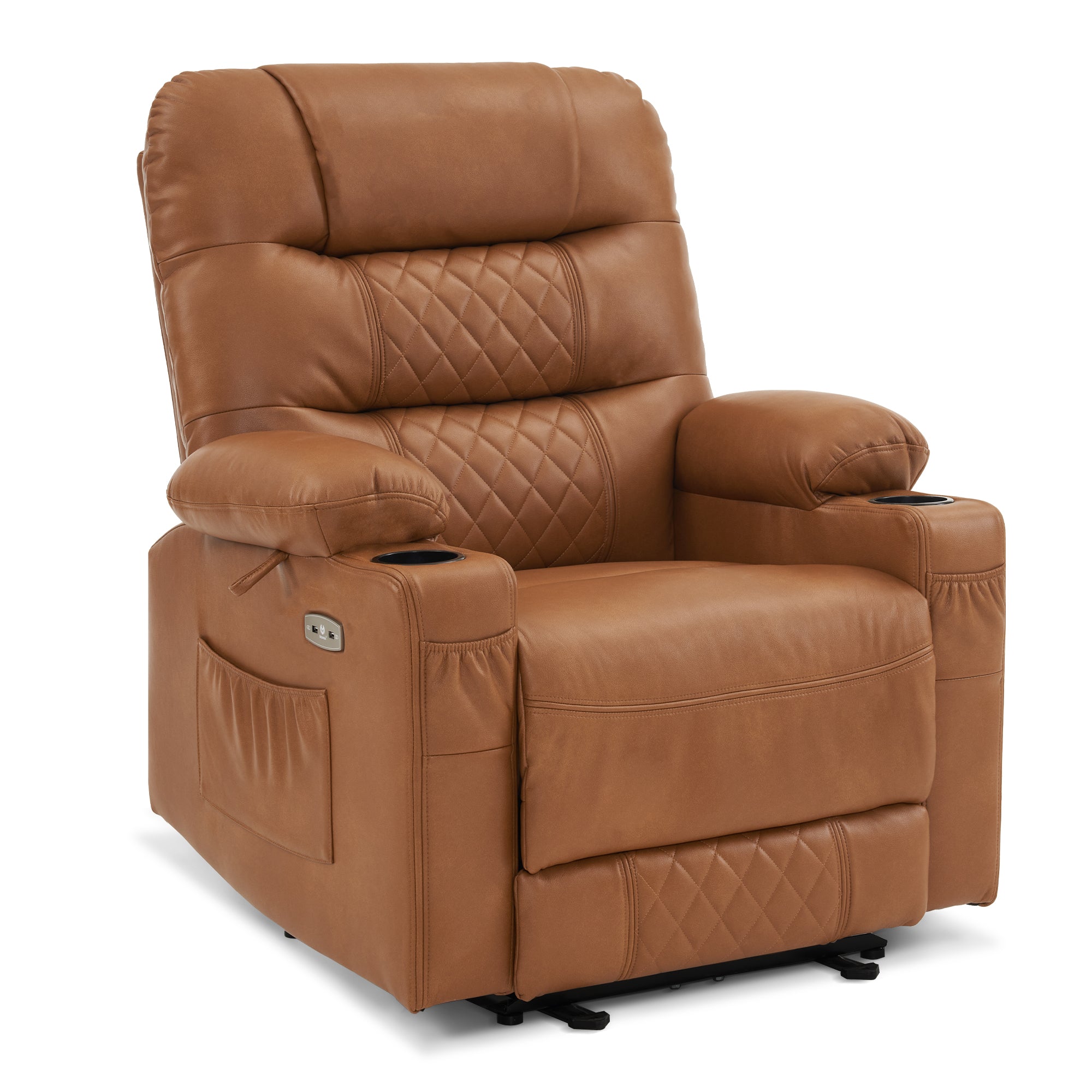 Relaxfauteuil elektrisch verstelbaar, TV-stoel met USB & bekerhouder, Kunstleer Bruin – foto 1
