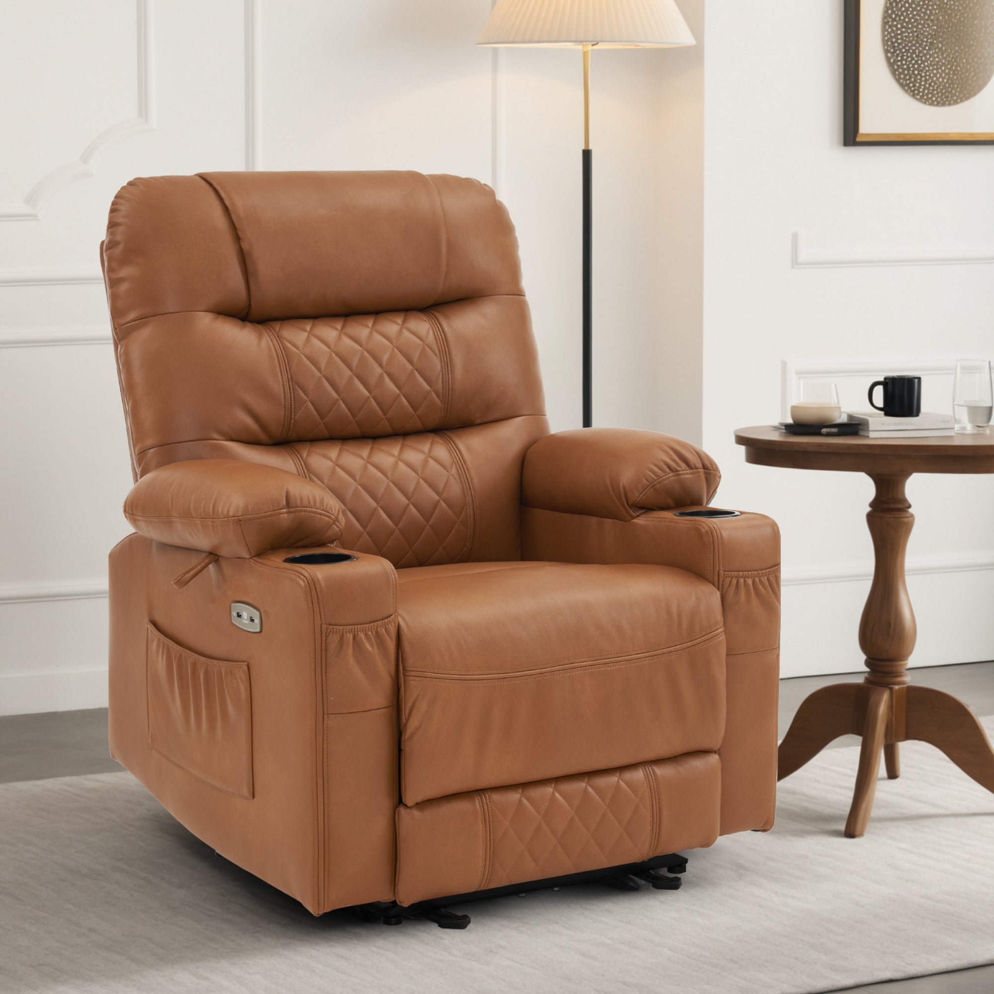 Relaxfauteuil elektrisch verstelbaar, TV-stoel met USB & bekerhouder, Kunstleer Bruin – foto 2