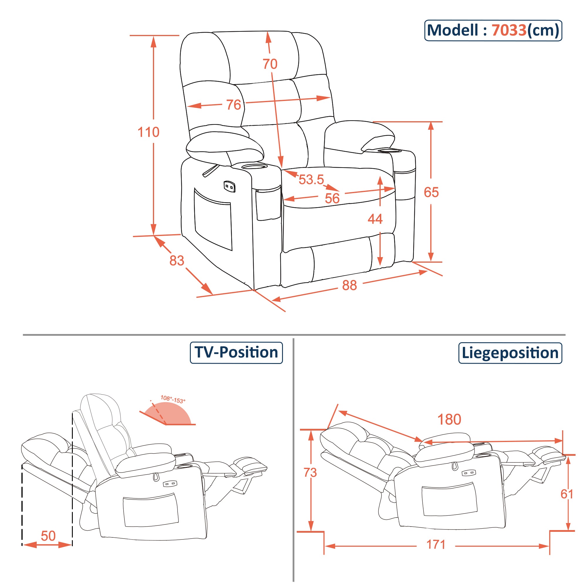 Relaxfauteuil elektrisch verstelbaar, TV-stoel met USB & bekerhouder, Kunstleer Bruin – foto 11