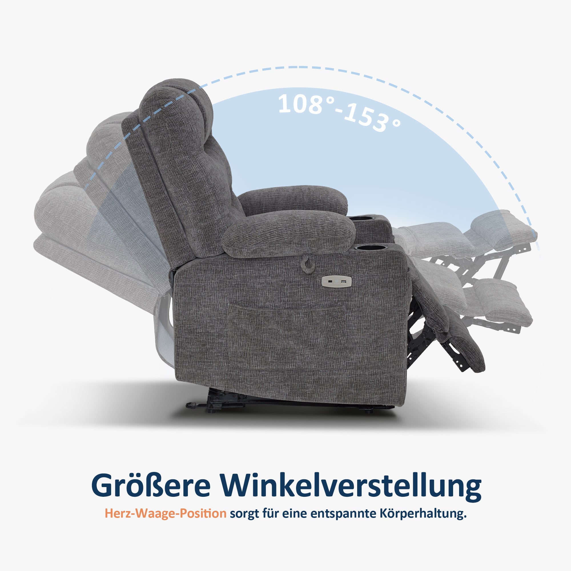 Relaxfauteuil elektrisch verstelbaar, TV-stoel met USB & bekerhouder, Kunstleer Bruin – foto 12