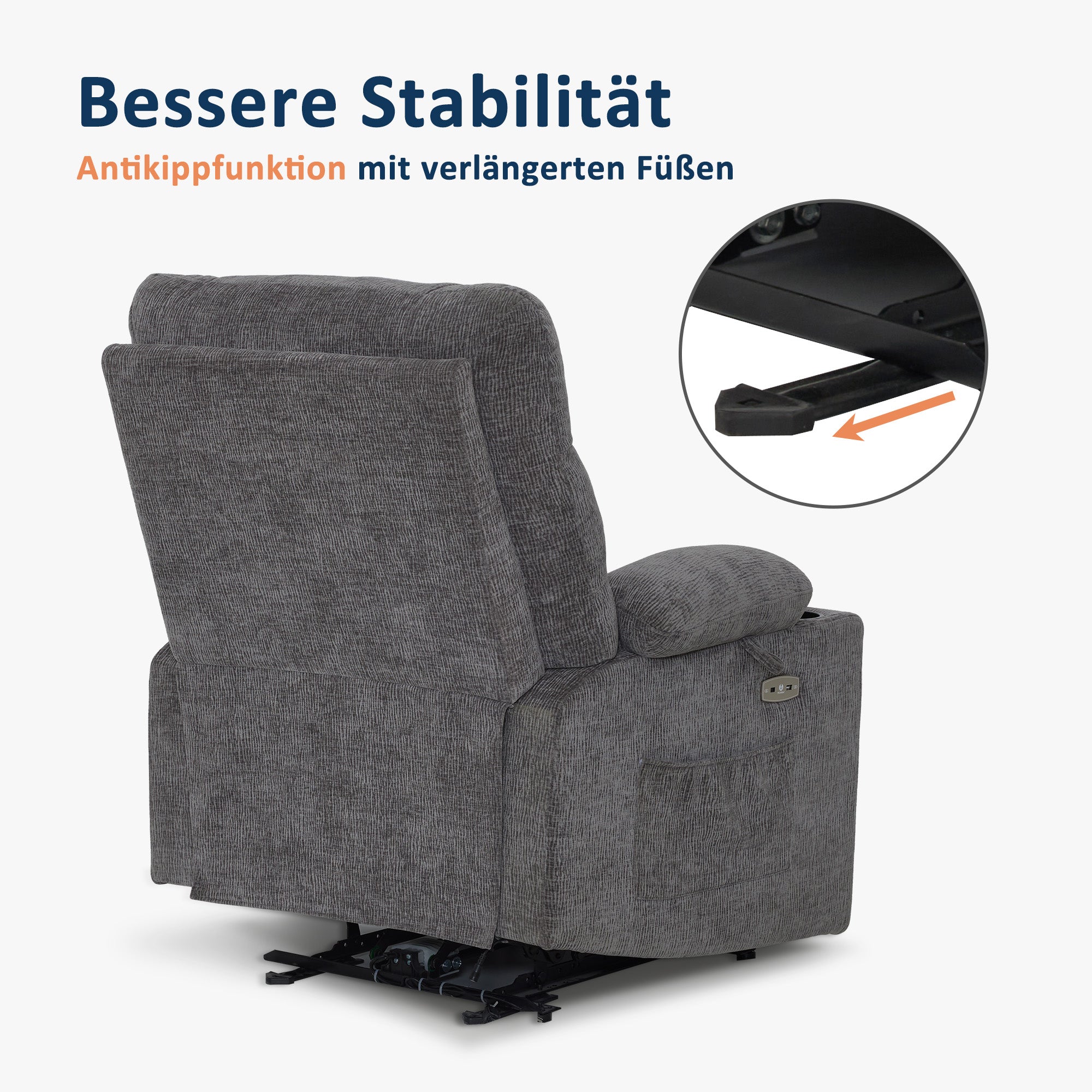 Relaxfauteuil elektrisch verstelbaar, TV-stoel met USB & bekerhouder, Kunstleer Bruin – foto 13