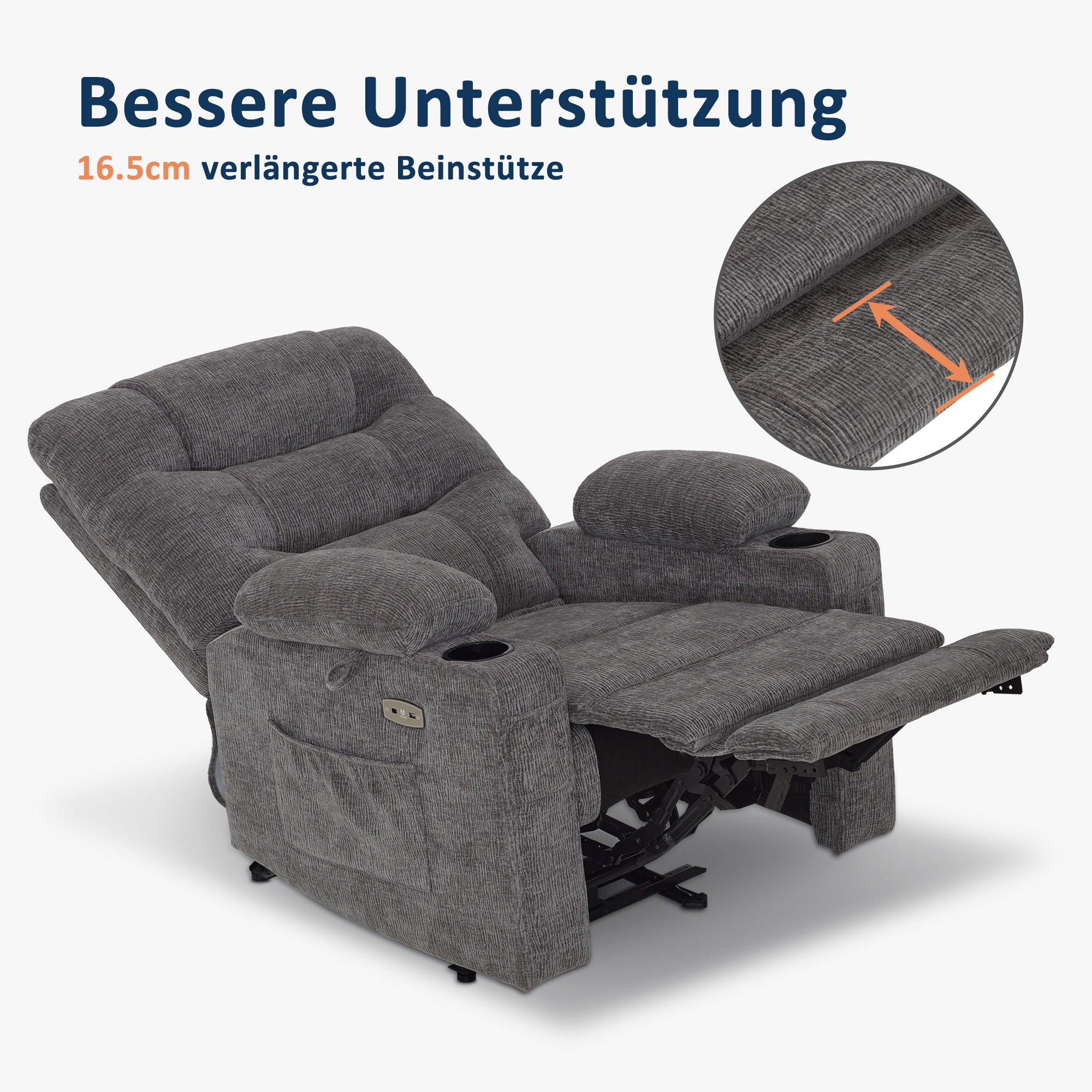Relaxfauteuil elektrisch verstelbaar, TV-stoel met USB & bekerhouder, Kunstleer Bruin – foto 14