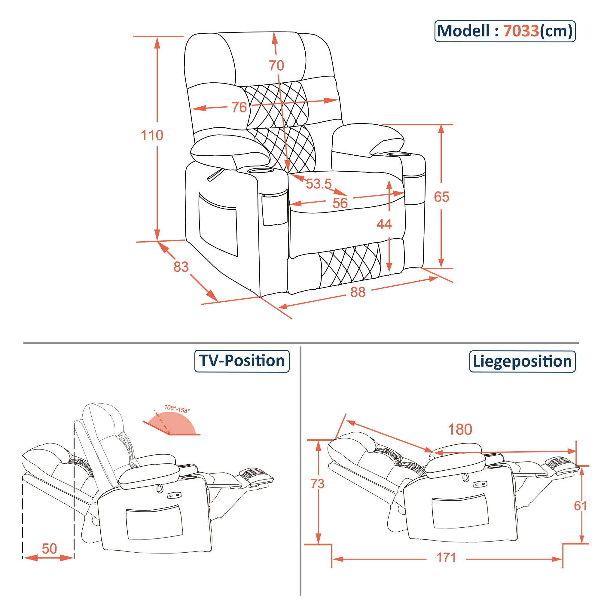 Relaxfauteuil elektrisch verstelbaar, TV-stoel met USB & bekerhouder, Kunstleer Bruin – foto 3
