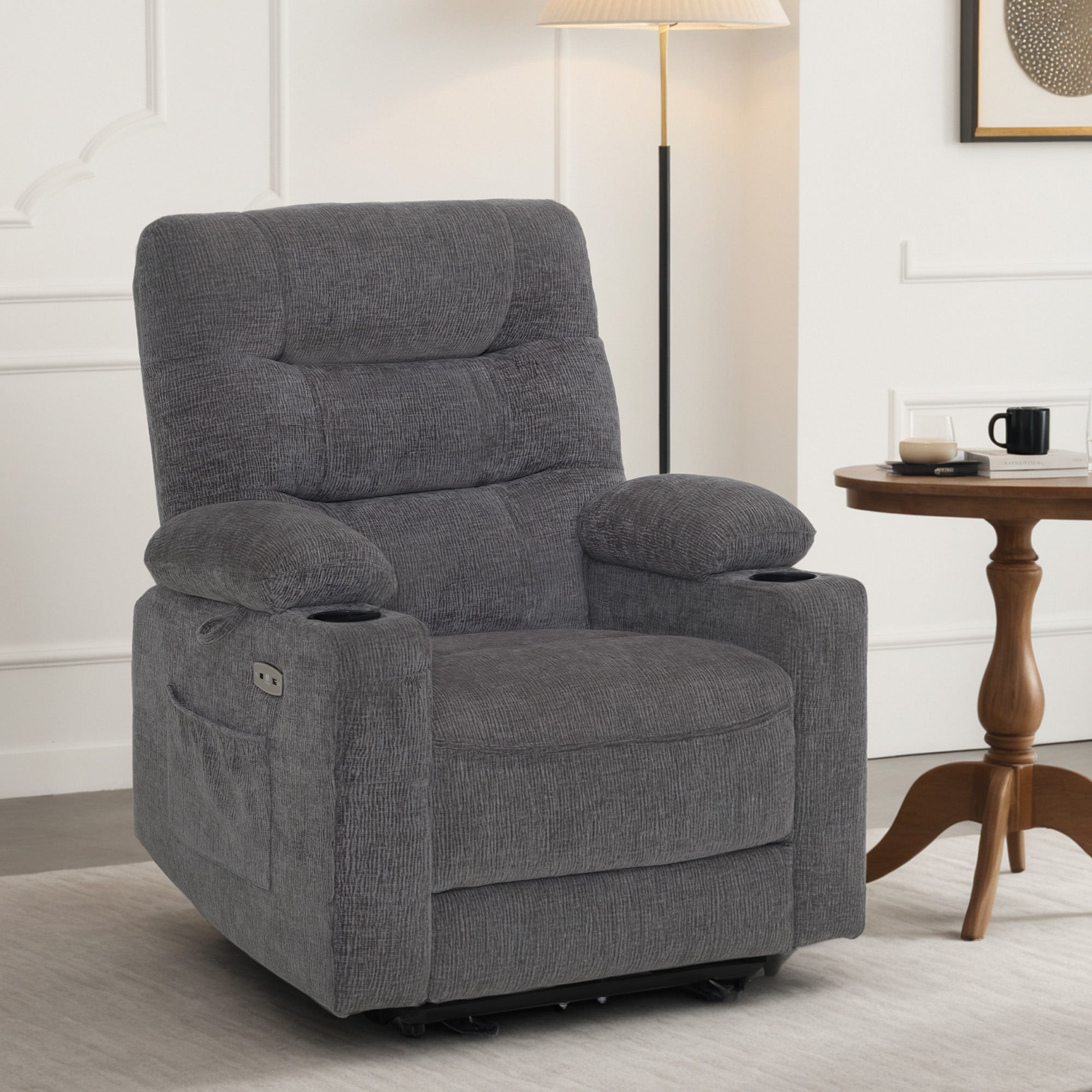 Relaxfauteuil elektrisch verstelbaar, TV-stoel met USB & bekerhouder, Kunstleer Bruin – foto 10
